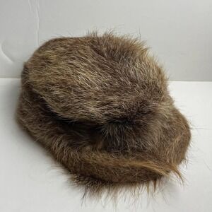 Vintage Rabbit Fur 1970s Russian Hat Elegancja Rare Lined Warm Brimmed Cap Brown